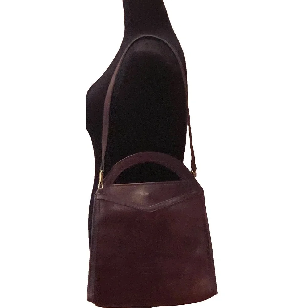 Vintage‎ Ruth Saltz Brown Leather Convertible Shoulder Bag Double Handle Purse